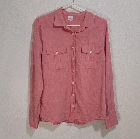 J. Crew Tops - The Perfect Shirt J. Crew Button Down Cotton Shirt Pink Coral Large Long…